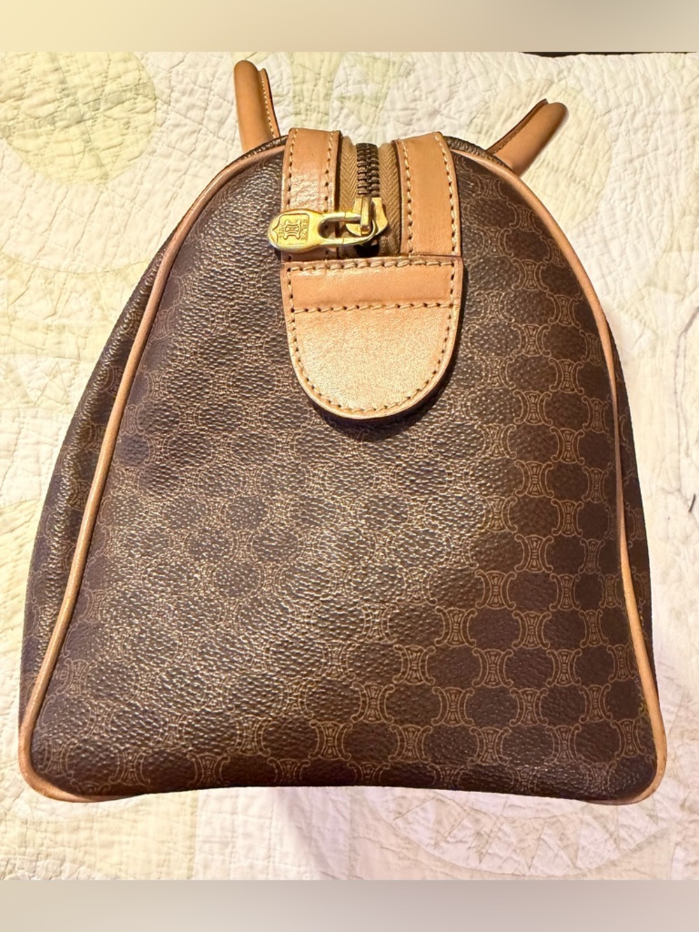 Vintage CELINE Brown Canvas Macadam Leather Boston Tote Bag Made in Italy - Picture 16 of 16